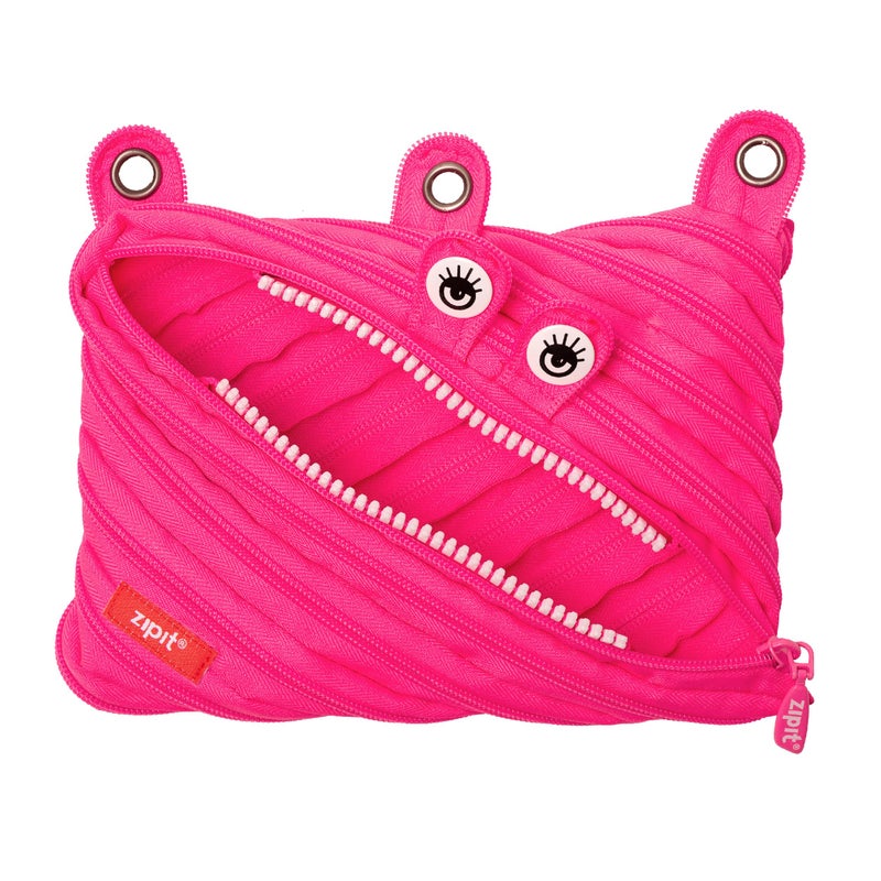 ZIPIT Monster Pencil Case for Girls, Cute 3-Ring Binder Pencil Pouch for Kids and Teens, Stationery Bag for School ,Pink - Image 1
